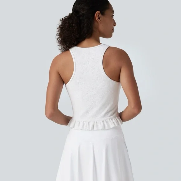 NWT HALARA Round Neck Ruffle Hem White Top - Picture 3 of 8